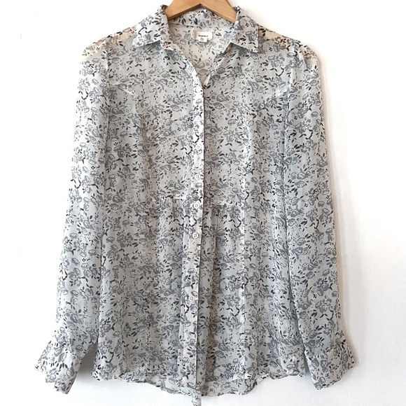 Pins & Needles Urban Outfitters Floral Sheer Long Sleeve Button Down Shirt Small - Picture 1 of 6